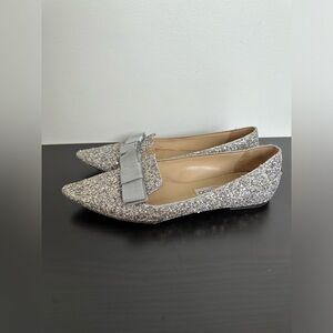 Authentic Jimmy Choo gala flats with platinum ice color glitter size 39